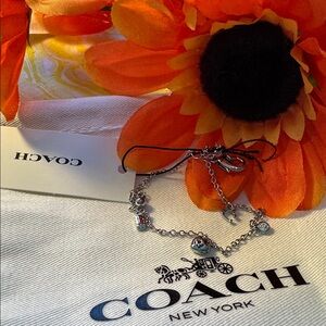Coach Silver-Tone Charm Bracelet with Heart and Tag
